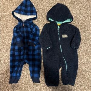 Eddie Bauer Blue Checkered and Black Fleece Kids Bodysuits